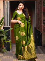 Soft Silk Green Festival Wear Zari Work Saree